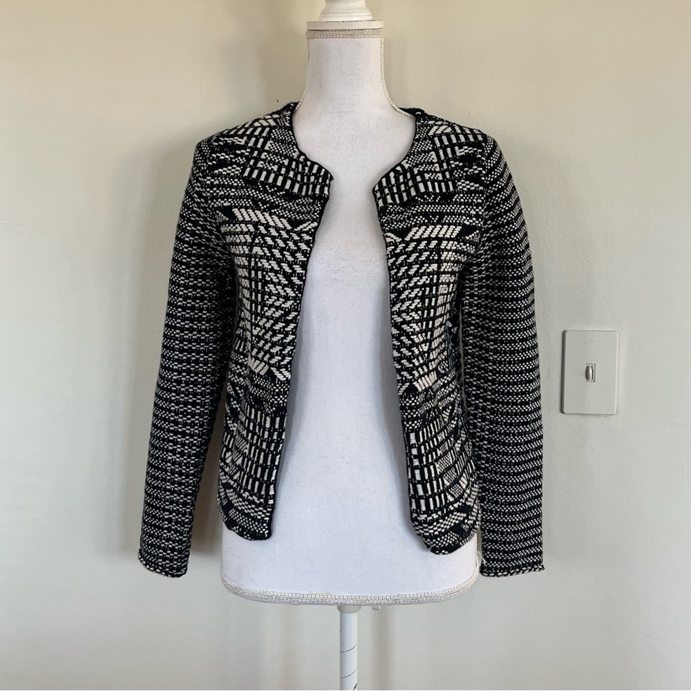 H&M Black And White Geometric Pattern Knit Cardigan Sweater Jacket Blazer XS